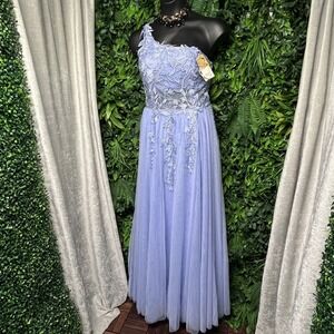 SAY YES TO THE‎ PROM Dress  15/16 Blue Layered Embroidered Gown Stoned    2797